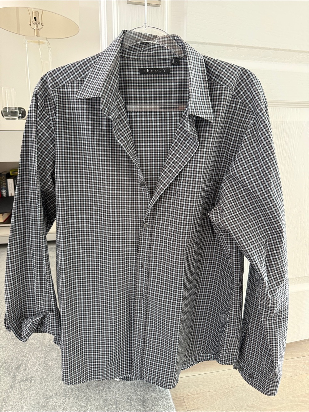 Theory Black & White Micro-Check Button-Down Shirt